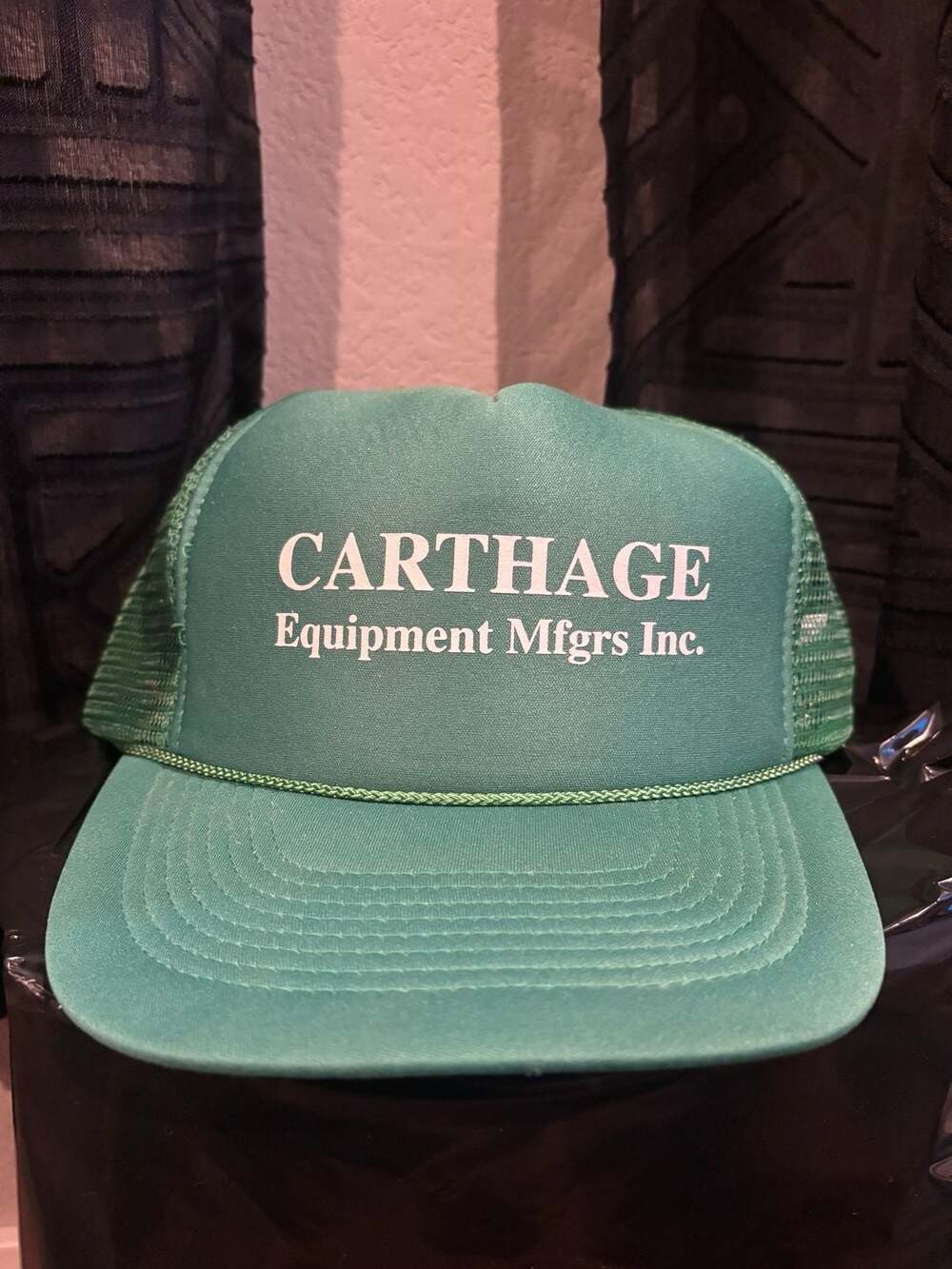 Vintage Carthage Equipment Mfgrs Inc. Green Foam Trucker Hat Rope Snapback